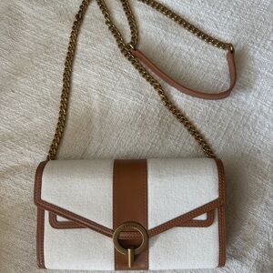 Sandro Yza leather and canvas crossbody bag